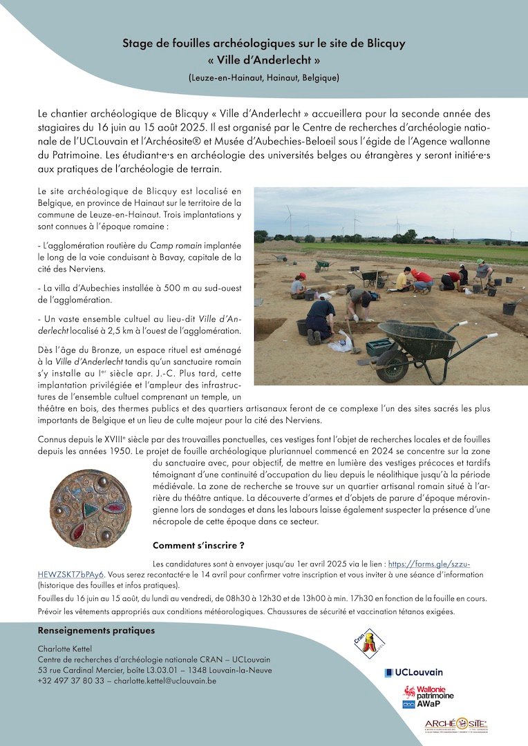 Belgique – Appel à bénévoles – Fouilles du site de Blicquy « Ville d’Anderlecht » du 16 juin au 15 août 2025.